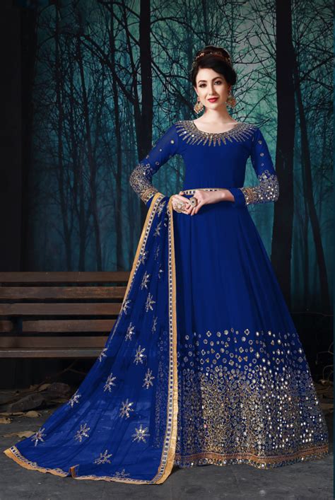 Blue Georgette Embroiderd Salwar Kameez Brithika Luxury Fashion