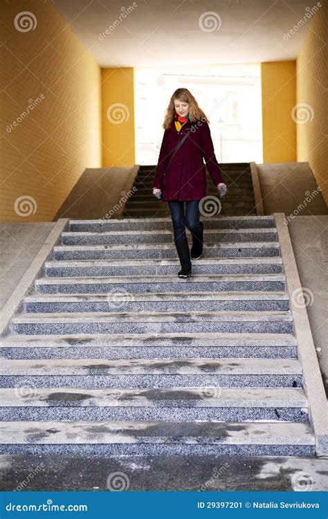 Woman Walking Down Stairs Stock Image Image 29397201