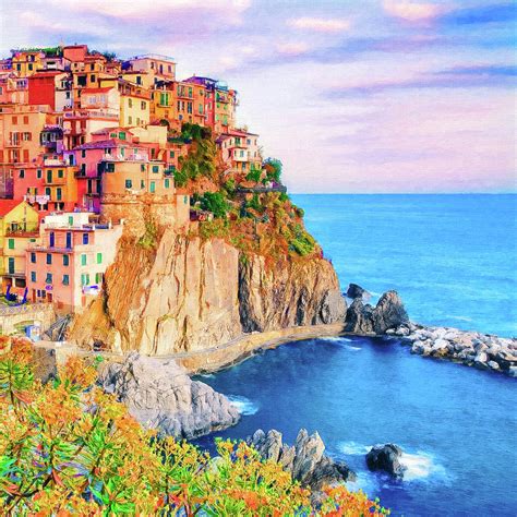 Sunset Over Manarola Cinque Terre Italy Painting By Safran Fine Art