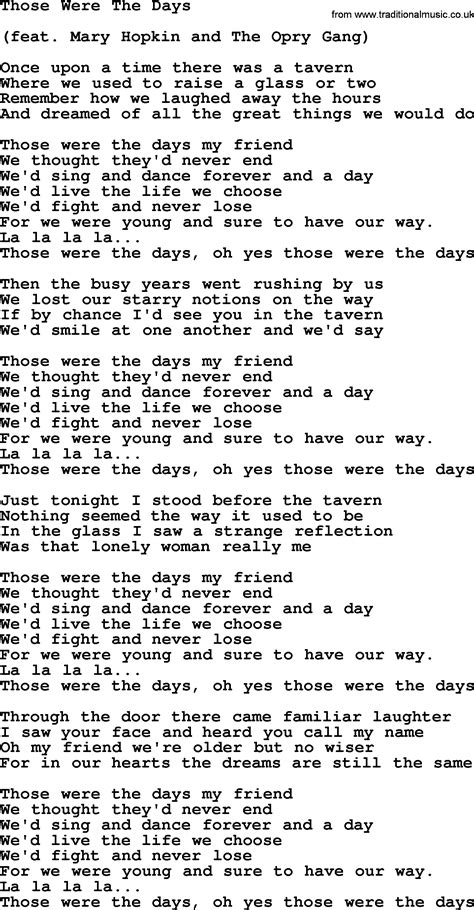 Dolly Parton Song Those Were The Days Lyrics