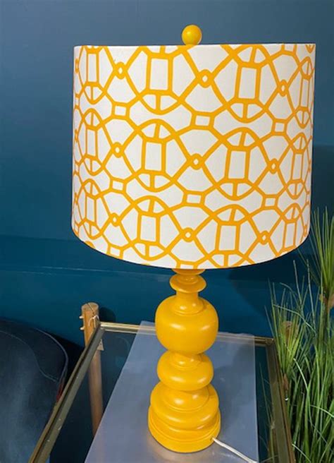 Matt Mustard Column Table Lamp And Patterned Shade Dible And Roy Interiors