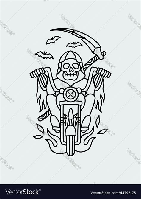 Grim Reaper With Scythe Riding Motorcycle Vector Image
