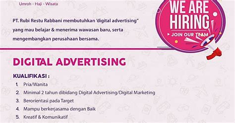 Menyajikan lowongan kerja terbaru setiap hari dengan berbagai posisi, lokasi dan pendidikan di indonesia. Loker Bandung Digital Advertising Robitour