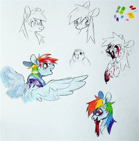 Semi Grimdark Artist Xenon Rainbow Dash Bird Pegasus Pony Bleeding Blood Bust