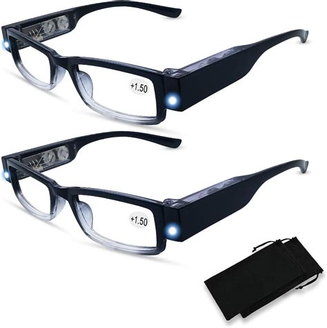 2 Pack Led Readers Reading Glasses With Lights In The Frame Eyeglasses With Lights