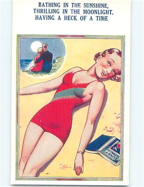 Bamforth Risque Comic SEXY GIRL IN RED BATHING SUIT AT THE BEACH HL Topics Risque