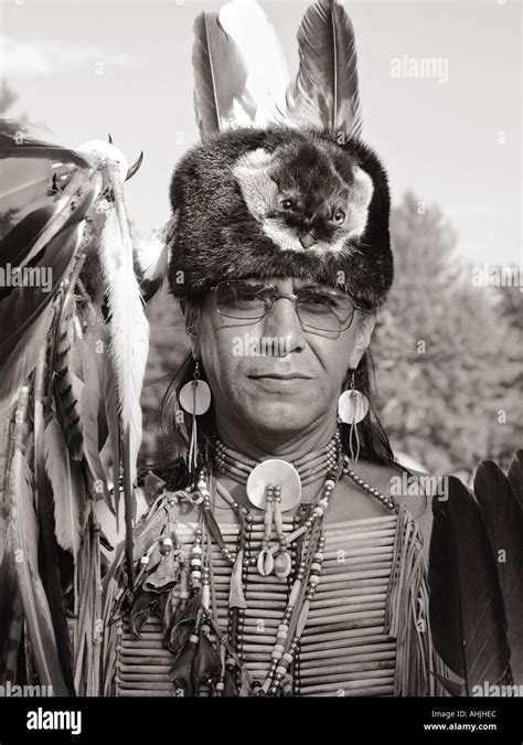 Ottawa Indian Chief In Traditional Garb With Modern Glasses Stock Photo