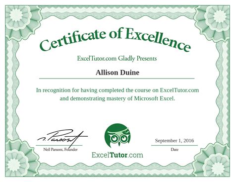 Excel Training Certificate Tutoreorg Master Of Documents