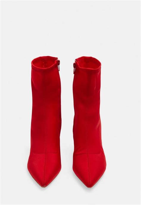 Red Mid Heel Sock Boots Missguided
