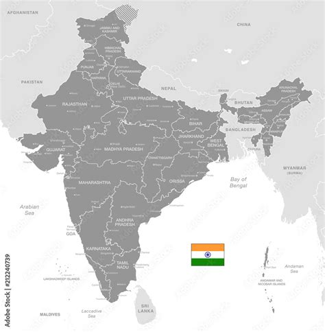 Grey Vector Political Map Of India Stock Vector Illustration Of India