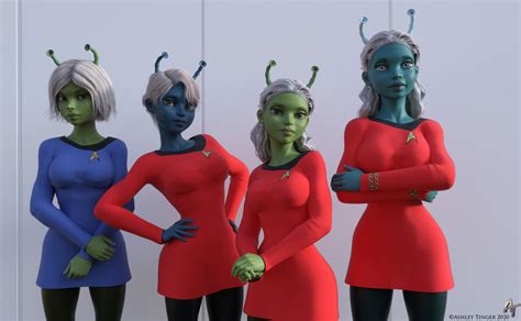 Wallpaper Star Trek Aliens Women Star Trek TOS Andorians Red Shirt Blue Skin Green Skin