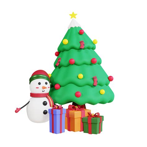 Free 3d Christmas Tree T Box And Snowman With Transparent