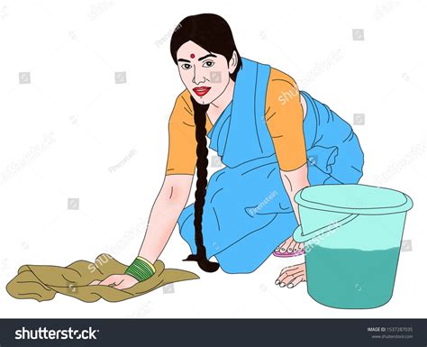 Indian Maid Saree Cleaning Floor 스톡 일러스트 1537287035 Shutterstock
