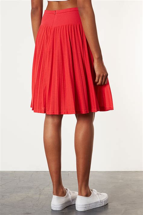 lyst topshop coral pleated skater skirt in red