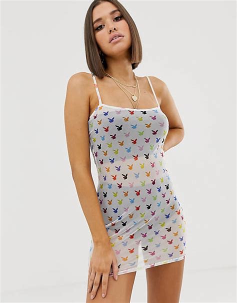Missguided Playboy Monogram All Over Print Dress In Multi Asos