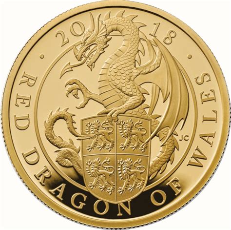 Gold Five Ounces 2018 Red Dragon Of Wales Coin From United Kingdom