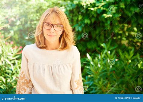 Attractive Middle Aged Woman Outdoor Portrait Stock Photo Image Of