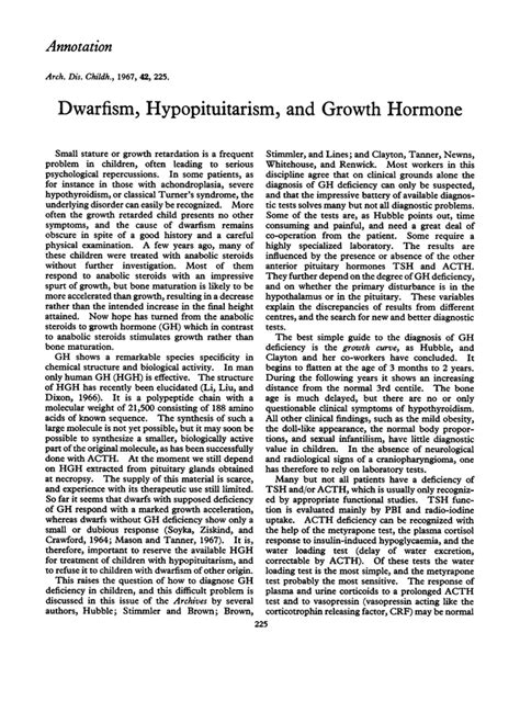 Dwarfism Hypopituitarism And Growth Hormone Archives Of Disease In