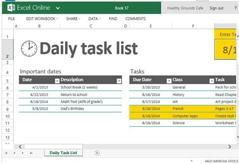 Daily Task List Template For Excel Powerpoint Presentation