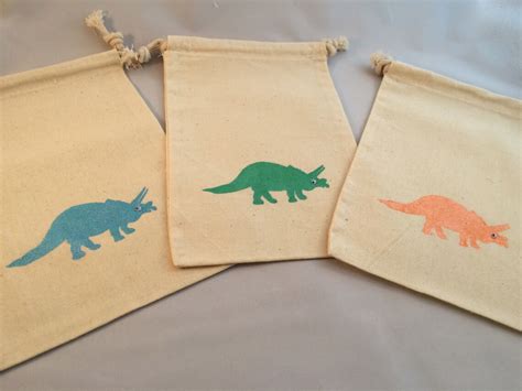 Dinosaur Favor Bags Muslin Bags With Dinosaur Designs Etsy