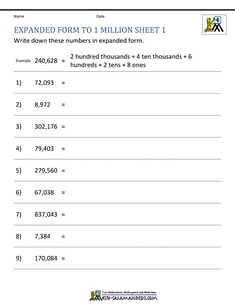 Place Value Worksheet To Millions