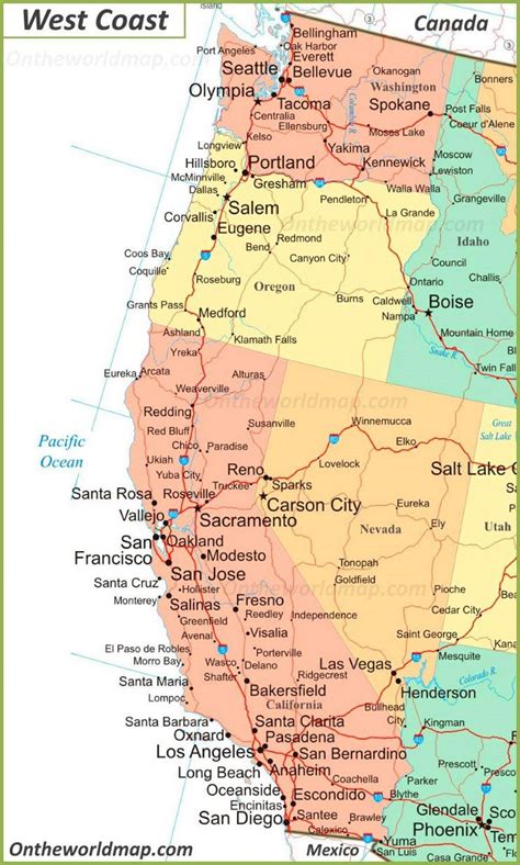 United States West Coast Map Winna Kamillah