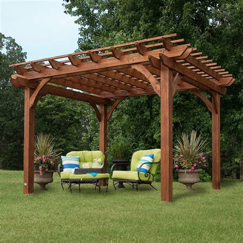 Outdoor Cedar Pergola Kit Wood Patio Structure Garden Shade Cover 12 X 10 Brwn Ebay