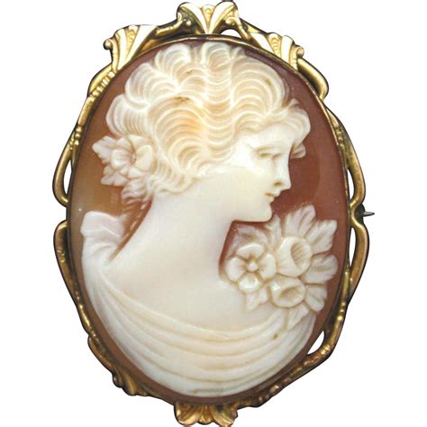 Antique Cameo Brooch Pin Carved Shell Gold Filled Bezel Figural