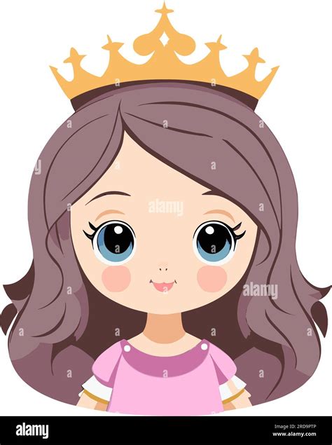 Cute Little Princess Girl Portrait Isolated On White Flat Vector