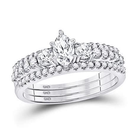 14kt White Gold Marquise Band Set Wedding Ring Bands Set Band Engagement Ring Wedding Rings