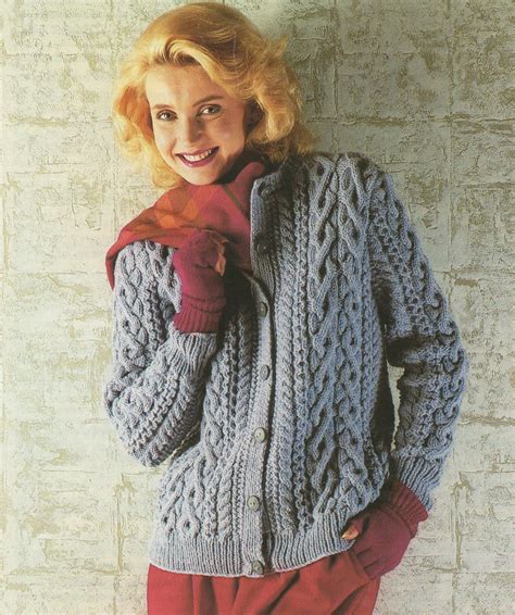 womens aran cardigan knitting pattern pdf ladies 32 34 36 etsy uk aran knitting patterns