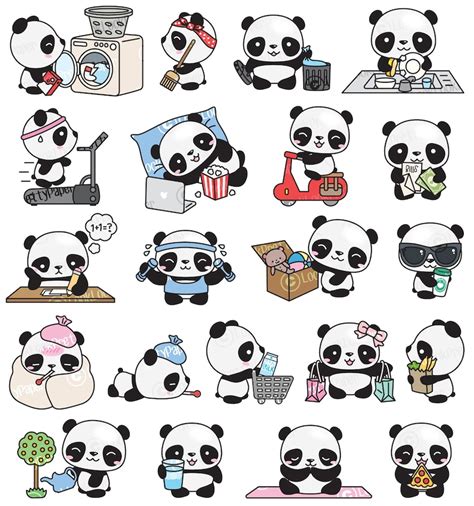 Premium Vector Clipart Kawaii Panda Cute Panda Planning Etsy