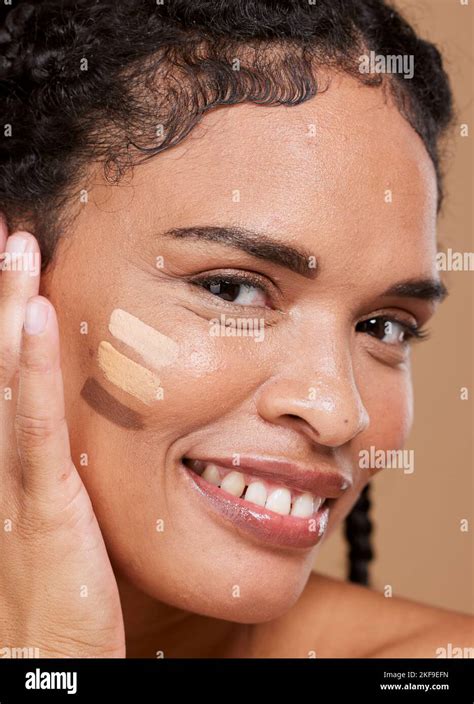 Makeup Black Woman And Face With Tone Cream Lines Skincare And Smile
