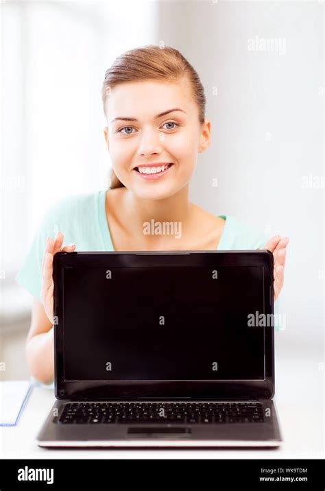 Smiling Student Girl With Laptop Stock Photo Alamy