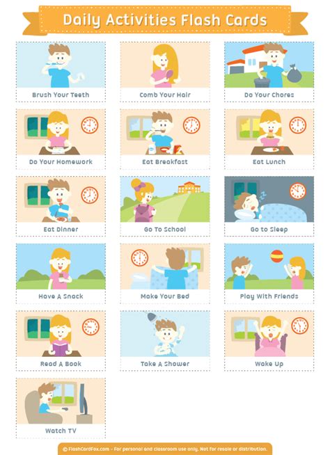 Printable Daily Activities Flash Cards