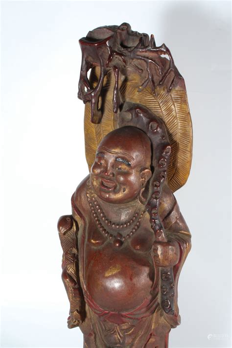 51bidlive Lacquer And Gilt Wood Carved Maitreya Buddha Standing Figure