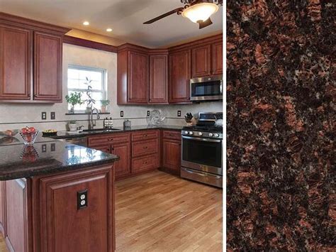 ··· cherry kitchen cabinets,solid wood kitchen furniture with black granite countertop and stainless steel sink. What Countertop Color Looks Best with Cherry Cabinets?