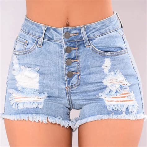 High Waist Jeans Fringed Holes Womens Shorts Single Breasted Tassel Ripped Vintage Shorts Women
