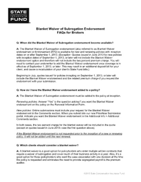What is subrogation and how do you waive it? Endorsement Form Sample - Fill Online, Printable, Fillable, Blank | PDFfiller