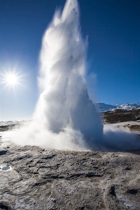 Bursting Water Bubble At Onset Of Eruption Strokkur Geysir Iceland