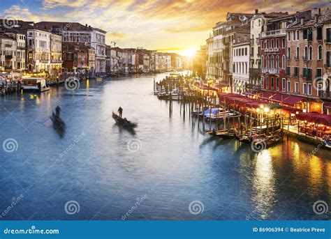 Grand Canal At Night Venice Editorial Stock Image Image Of Urban Gondolas 86906394
