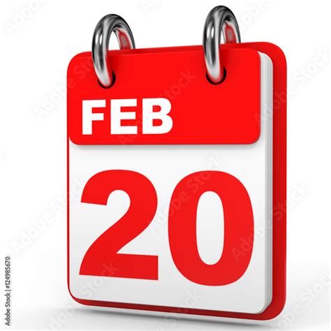 February 20 Calendar On White Background Stock Photo And Royalty