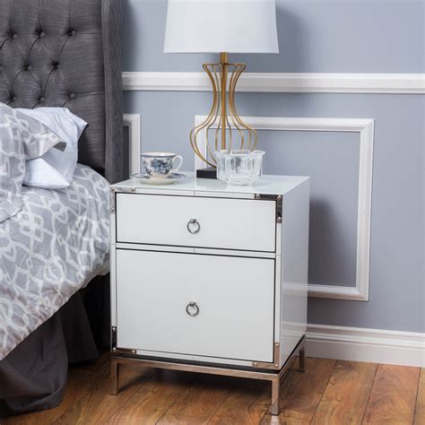 Noble House Trygg Tempered Glass 2 Drawer Bedside Table White Glass