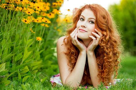 2k Free Download Redhead Model Heidi Romanova Flowers Model Redhead Outdoors Hd Wallpaper