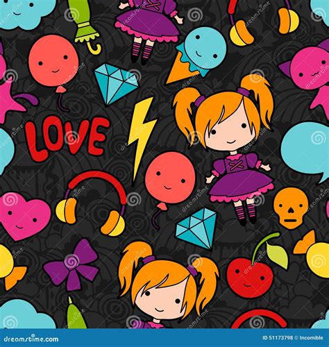 Seamless Kawaii Child Pattern With Cute Doodles Stock Vector
