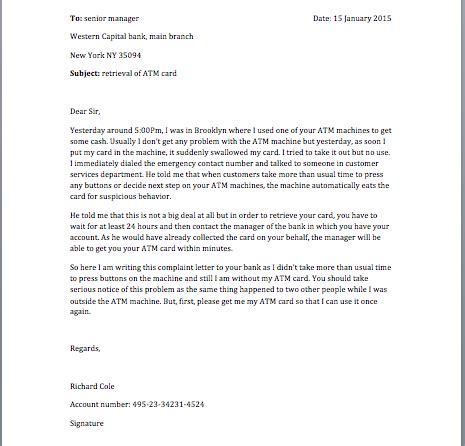 atm    service complaint letter smart letters