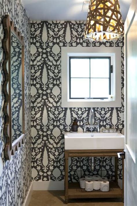 Schumacher Chenonceau Wallpaper Charcoal 5004123 Small Bathroom