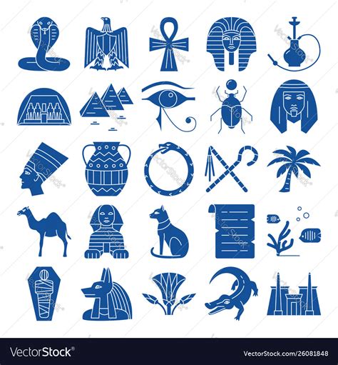Egypt Silhouette Icons Set In Flat Style Vector Image