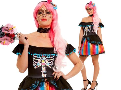 Jour De The Dead Femme Déguisement Adultes Mexicain Costume Halloween Eur 32 51 Picclick Fr