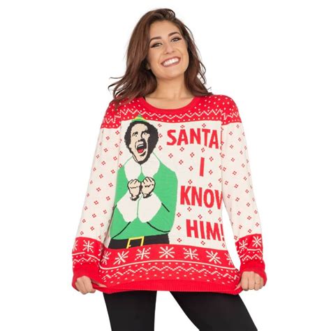 Womens Elf Buddy Santa I Know Him Ugly Christmas Sweater